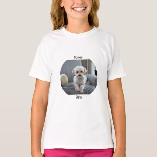 Personalisiertes Foto mit zwei Zeilen Text benutze T-Shirt