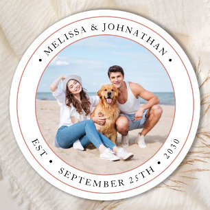 Personalisiertes Foto Moderne Hochzeit Runder Aufkleber