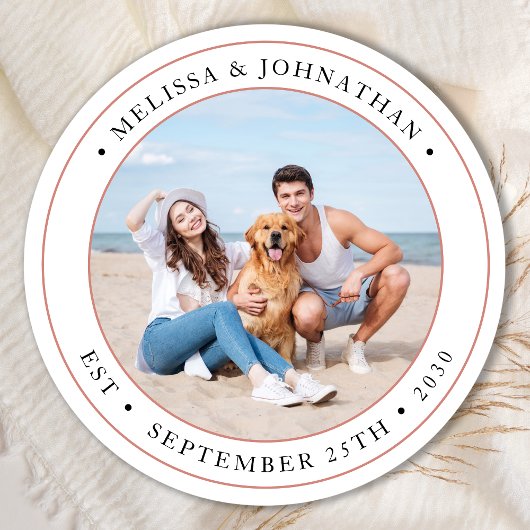 Personalisiertes Foto Moderne Hochzeit Runder Aufkleber