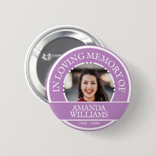 Personalisiertes Foto Moderner Gedenktag Lavendel Button (Vorne & Hinten)