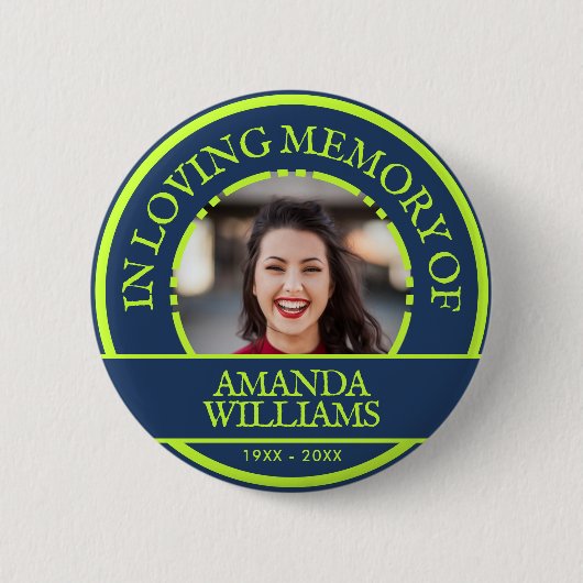 Personalisiertes Foto Modernes Memorial Blue Green Button (Vorderseite)