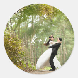 Personalisiertes Foto Monogram Wedding Runder Aufkleber