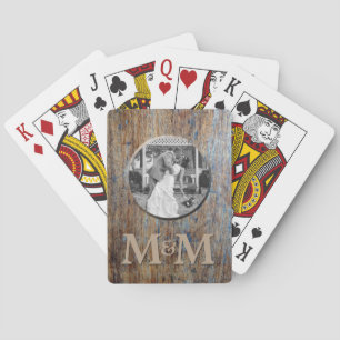 Personalisiertes Foto-Monogramm Rustikale Holz-Hoc Spielkarten