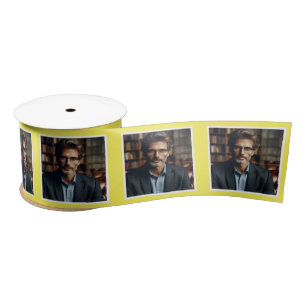 Personalisiertes Foto-Muster Ribbon Weiß auf Gelb Satinband