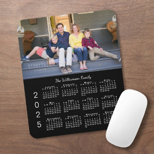Personalisiertes Foto Name Black 2025 Kalender Mousepad