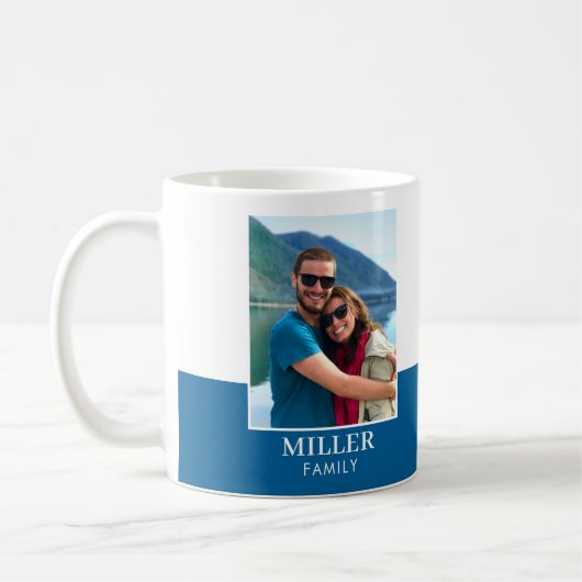 Personalisiertes Foto Name Blue Modern Kaffeetasse (Links)