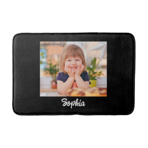 Personalisiertes Foto & Name des Kindes, schwarze Badematte