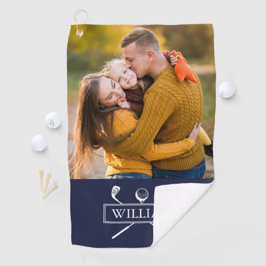 Personalisiertes Foto Name Navy Blue Golf Clubs Ba Golfhandtuch (Insitu)
