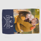 Personalisiertes Foto Name Navy Blue Golf Clubs Ba Golfhandtuch (Horizontal)