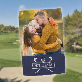 Personalisiertes Foto Name Navy Blue Golf Clubs Ba Golfhandtuch