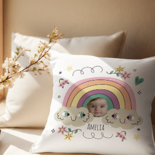 Personalisiertes Foto & Name Regenbogen-Baby Kissen