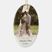 Personalisiertes Foto, Name und Datum der Hochzeit Keramik Ornament (Rechts)