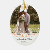 Personalisiertes Foto, Name und Datum der Hochzeit Keramik Ornament (Hinten)