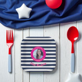 Personalisiertes Foto Nautical Strip GeburtstagsTe Pappteller