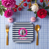 Personalisiertes Foto Nautical Strip GeburtstagsTe Pappteller