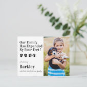 Personalisiertes Foto Neue Haustier Dog Welpendusc Ankündigungspostkarte (Stehend Vorderseite)