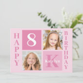 Personalisiertes Foto Niedlich Pink Girls Happy Bi Karte (Stehend Vorderseite)