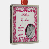 Personalisiertes Foto Ornament Fusia White Damask  (Rechts)
