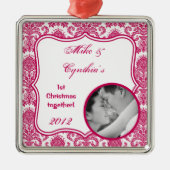 Personalisiertes Foto Ornament Fusia White Damask  (Vorne)