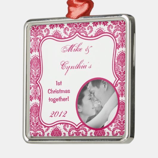 Personalisiertes Foto Ornament Fusia White Damask  (Links)