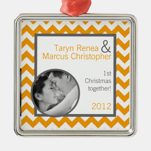 Personalisiertes Foto Ornament Gelb Grau Zickzack (Vorne)