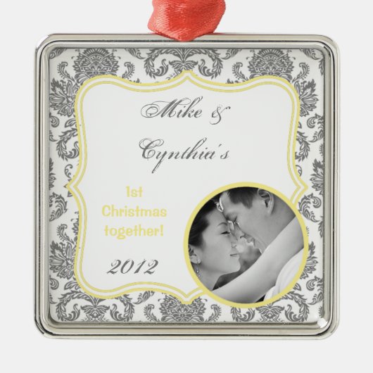 Personalisiertes Foto Ornament Grau Yello Damask S (Vorne)