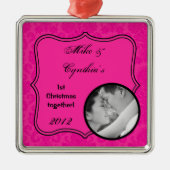 Personalisiertes Foto Ornament Hot Pink Damask Spi (Vorne)