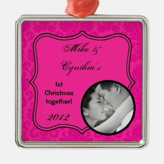 Personalisiertes Foto Ornament Hot Pink Damask Spi (Vorne)