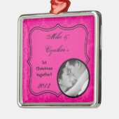 Personalisiertes Foto Ornament Hot Pink Damask Spi (Links)