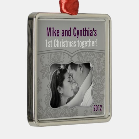 Personalisiertes Foto Ornament Moderne Grau Damask (Rechts)