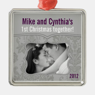 Personalisiertes Foto Ornament Moderne Grau Damask