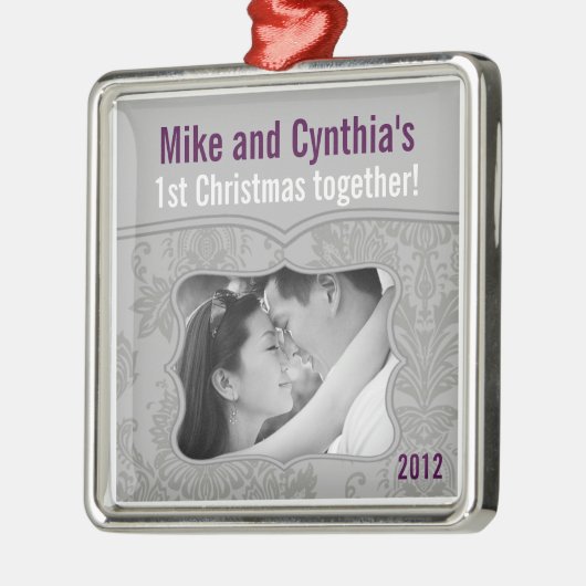 Personalisiertes Foto Ornament Moderne Grau Damask (Links)