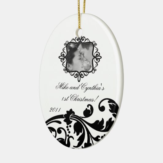 Personalisiertes Foto Ornament Schwarz-weiße Blüte (Links)