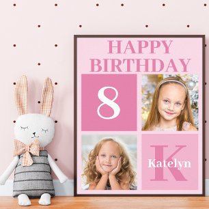Personalisiertes Foto Pink Girls Happy Birthday Pa Poster