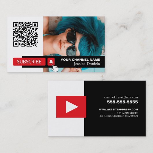 Personalisiertes Foto & QR Code, Youtube - Vlogger Visitenkarte (Vorne/Hinten)