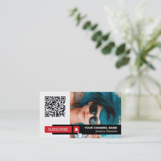 Personalisiertes Foto & QR Code, Youtube - Vlogger Visitenkarte (Stehend Vorderseite)