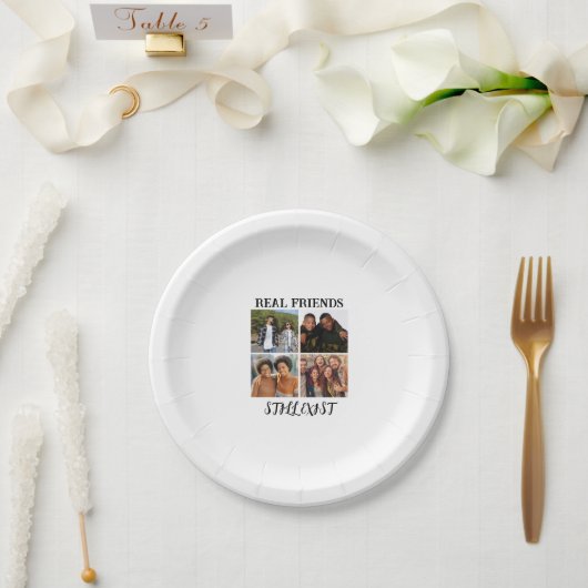 Personalisiertes Foto "Real Friends noch vorhanden Pappteller (Hochzeit)