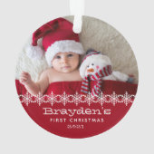 Personalisiertes Foto Red White Babys Erste Weihna Ornament (Rückseite)