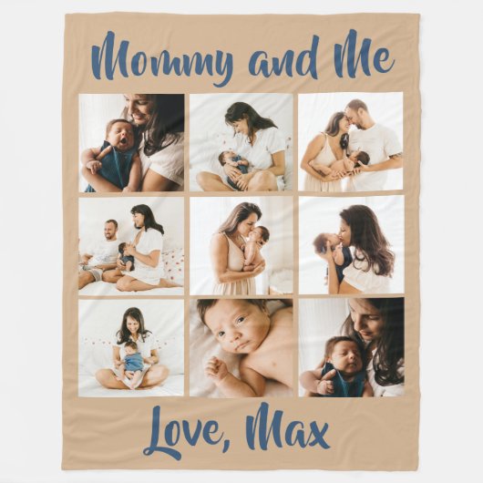 Personalisiertes Foto Retro Beige Blue Mommy and M Fleecedecke (Vorderseite)