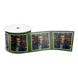 Personalisiertes Foto Ribbon White auf Forest Gree Satinband