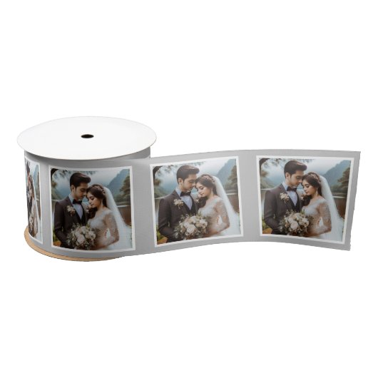 Personalisiertes Foto Ribbon White Silver Wedding Satinband (Spule)