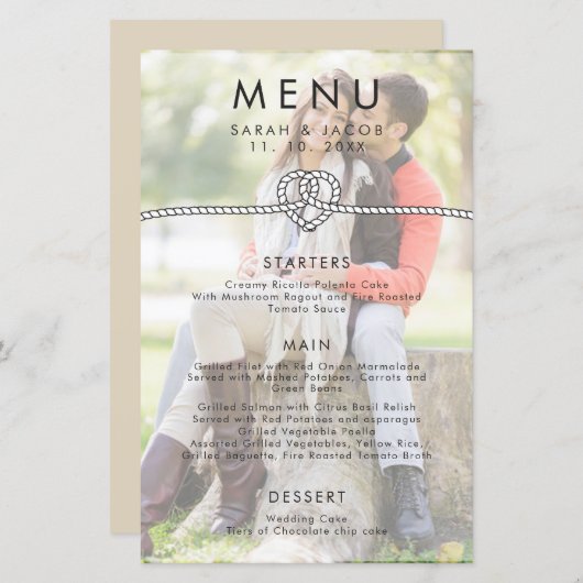 Personalisiertes Foto Rope Heart Wedding Menu (Vorne/Hinten)