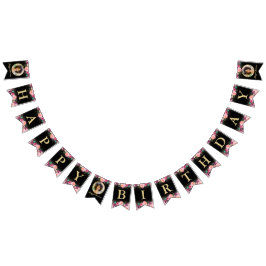 Personalisiertes Foto Rosa Blütenschwarz Geburtsta Wimpelkette