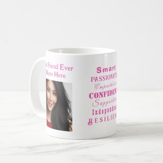 Personalisiertes Foto Rosa Motivierend Große Fraue Kaffeetasse (Vorderseite Links)