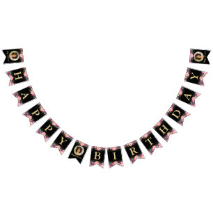 Personalisiertes Foto Rosa Schwarzes Gold Geburtst Wimpelkette