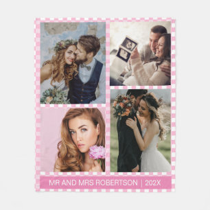 Personalisiertes Foto Rosa und Weiß Gingham Karier Fleecedecke
