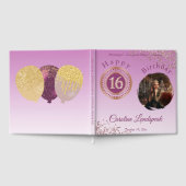 Personalisiertes Foto Rose Gold Glitzer 16. Geburt Gästebuch (Voll)