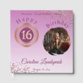 Personalisiertes Foto Rose Gold Glitzer 16. Geburt Gästebuch (Vorderseite)