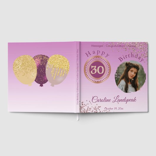 Personalisiertes Foto Rose Gold Glitzer 30. Geburt Gästebuch (Voll)