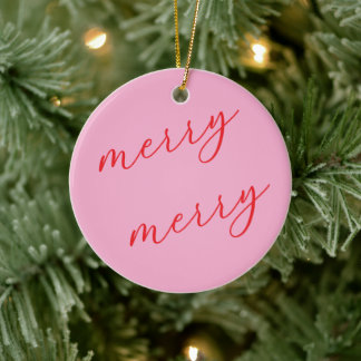 Personalisiertes Foto Rot & Rosa Schriftzug Weihna Keramik Ornament